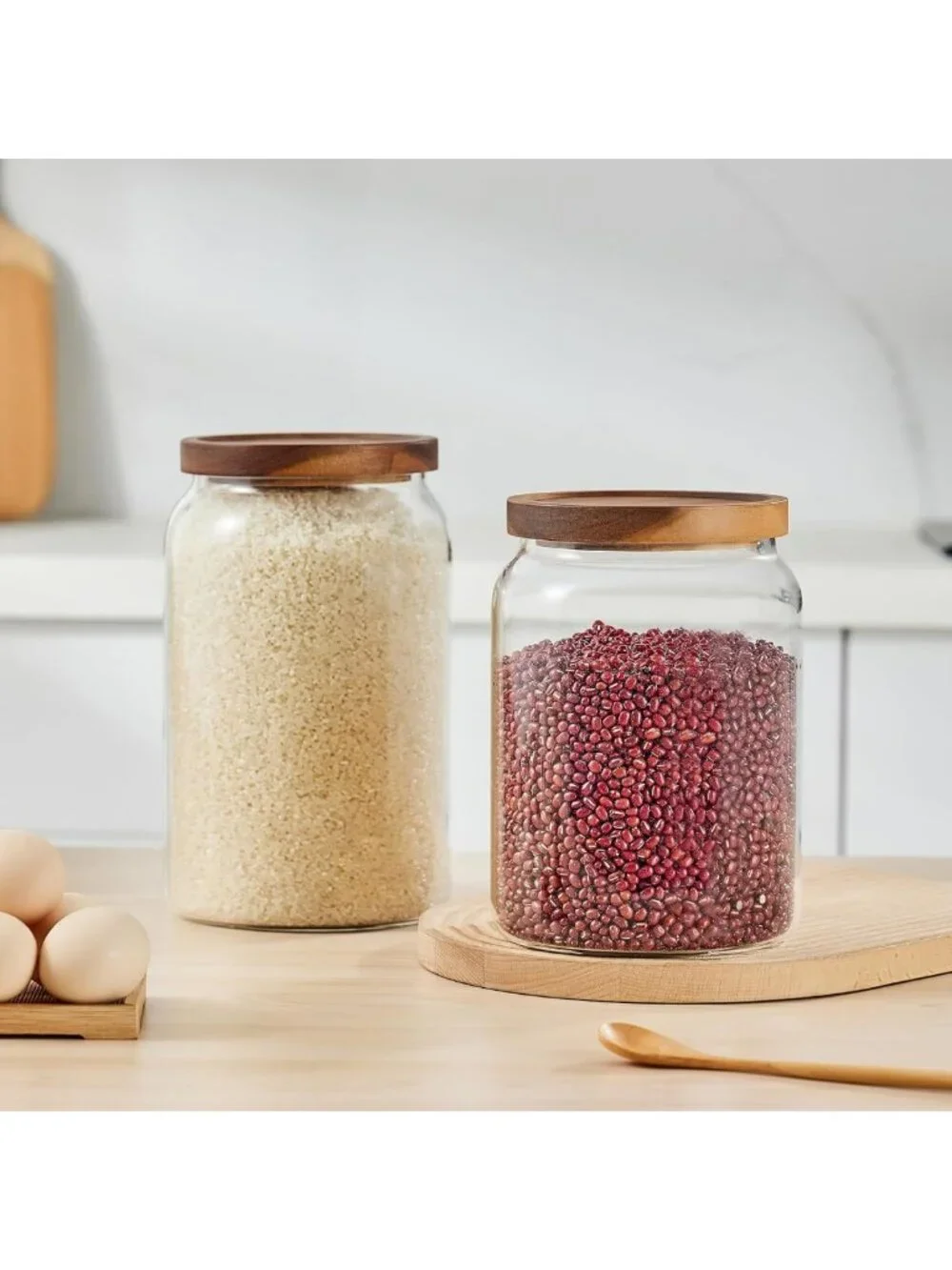Large Glass Candy Jars with Wooden Lids - 1 Gallon Airtight Storage Canisters, 2